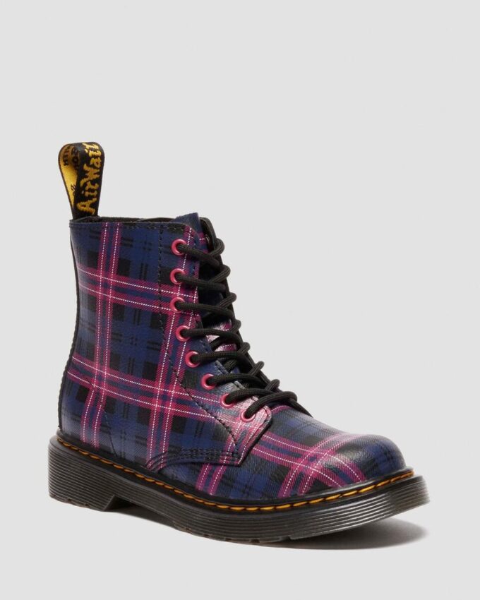 1460 Pascal JUNIOR CIZME CU ȘNURURI PENTRU COPII, ROZ CU TARTAN