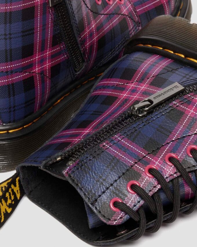 1460 Pascal JUNIOR CIZME CU ȘNURURI PENTRU COPII, ROZ CU TARTAN