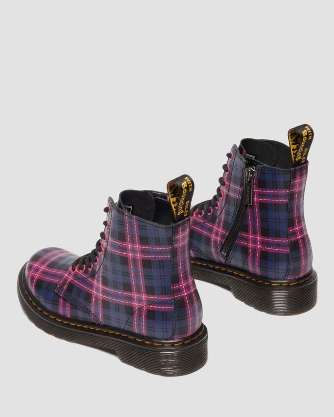 1460 Pascal JUNIOR CIZME CU ȘNURURI PENTRU COPII, ROZ CU TARTAN