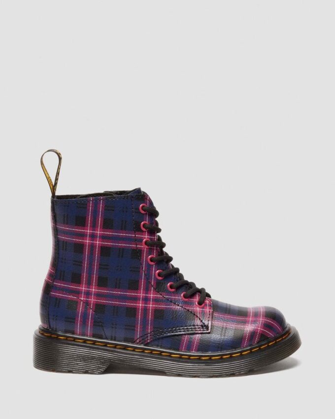 1460 Pascal JUNIOR CIZME CU ȘNURURI PENTRU COPII, ROZ CU TARTAN