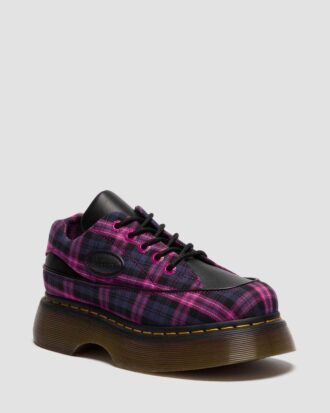 BUZZ 5-EYE Pantofi cu șireturi din tartan și piele
