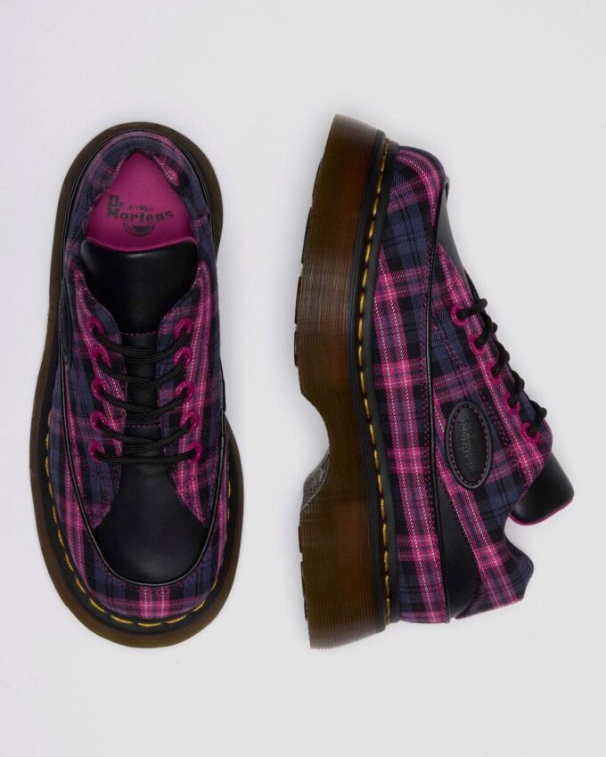 BUZZ 5-EYE Pantofi cu șireturi din tartan și piele