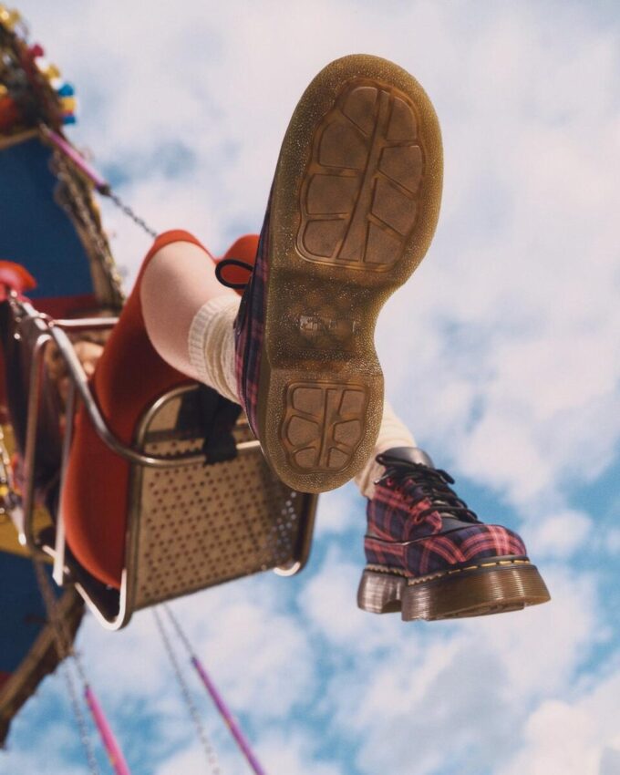 BUZZ 5-EYE Pantofi cu șireturi din tartan și piele