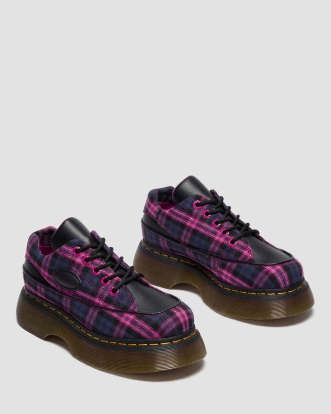 BUZZ 5-EYE Pantofi cu șireturi din tartan și piele