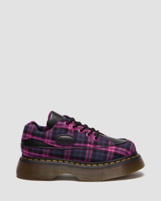 BUZZ 5-EYE Pantofi cu șireturi din tartan și piele