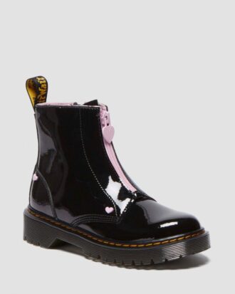 Cizme din Patent Leather Nappa Leather cu fermoar Junior Heart