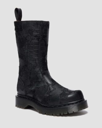 Cizme din piele croc embosată REJENA Hair On
