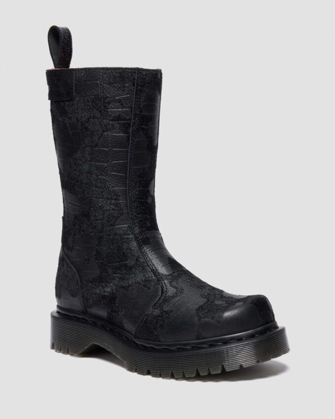 Cizme din piele croc embosată REJENA Hair On
