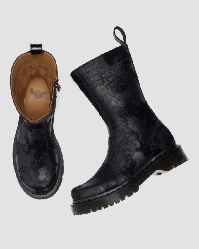 Cizme din piele croc embosată REJENA Hair On
