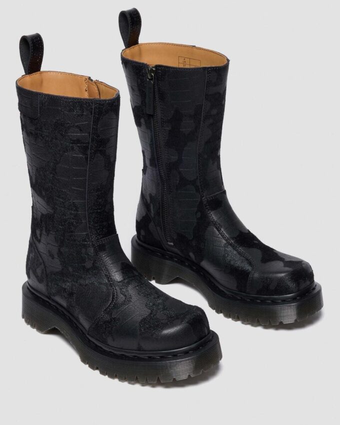 Cizme din piele croc embosată REJENA Hair On