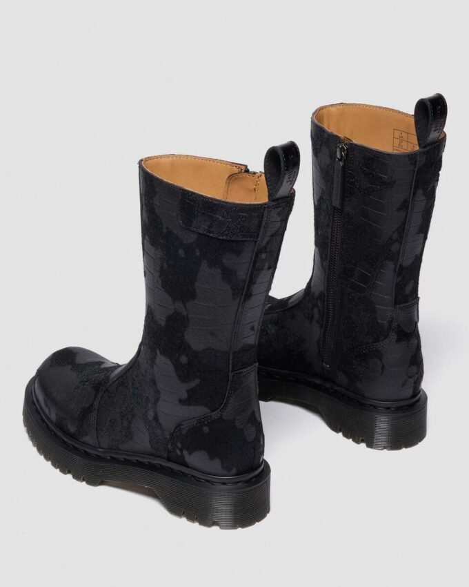 Cizme din piele croc embosată REJENA Hair On