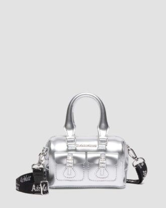 Geantă mini cu mâner superior Geantă din Patent Leather argintie