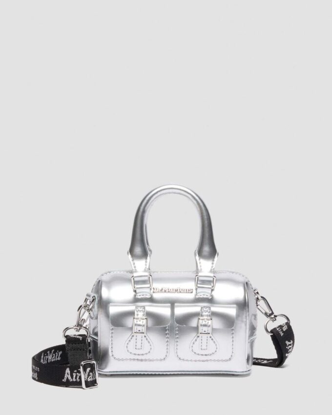 Geantă mini cu mâner superior Geantă din Patent Leather argintie Geantă mini cu mâner superior Geantă din Patent Leather argintie
