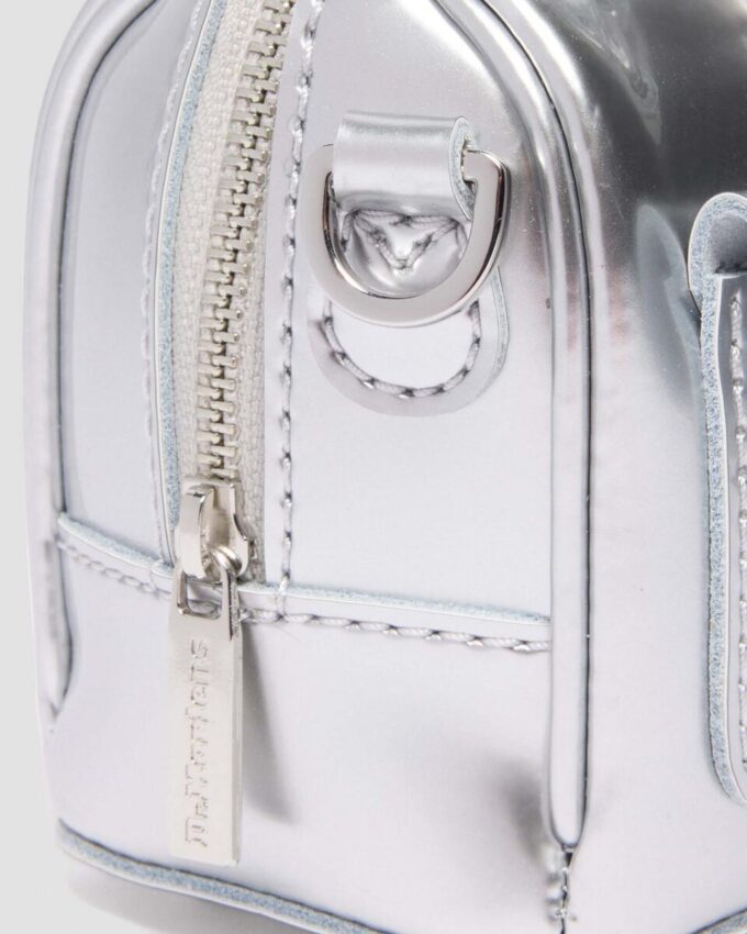 Geantă mini cu mâner superior Geantă din Patent Leather argintie Geantă mini cu mâner superior Geantă din Patent Leather argintie