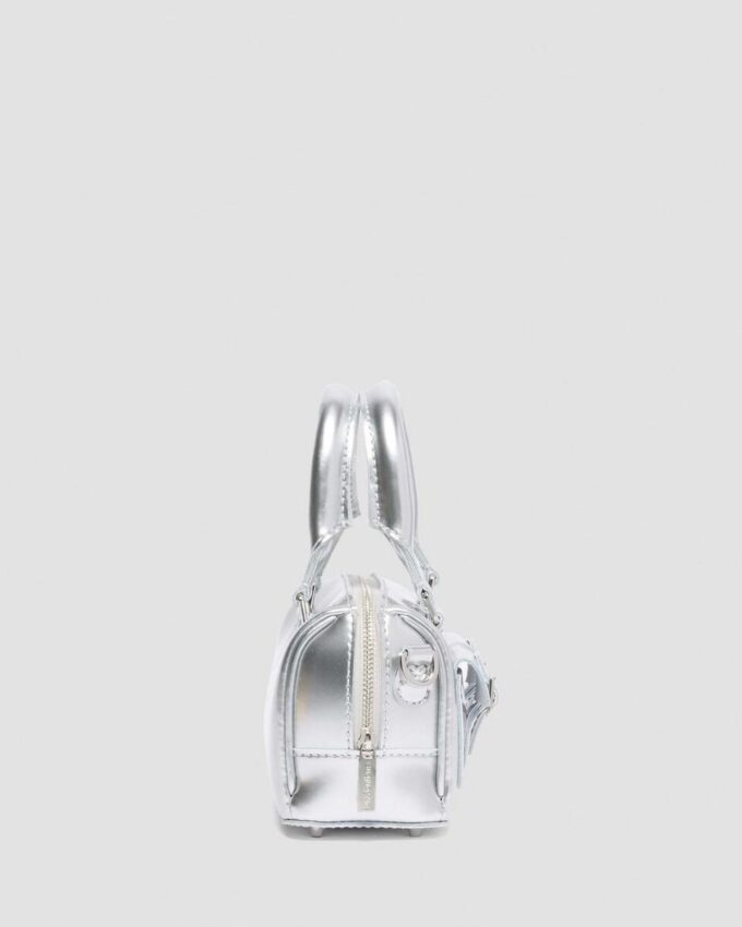 Geantă mini cu mâner superior Geantă din Patent Leather argintie Geantă mini cu mâner superior Geantă din Patent Leather argintie