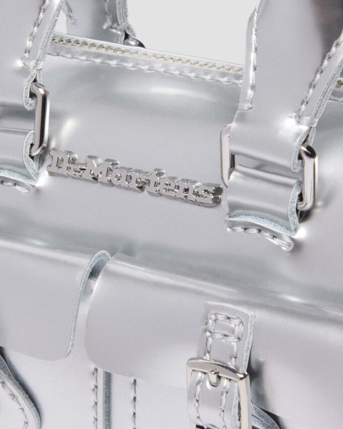 Geantă mini cu mâner superior Geantă din Patent Leather argintie Geantă mini cu mâner superior Geantă din Patent Leather argintie