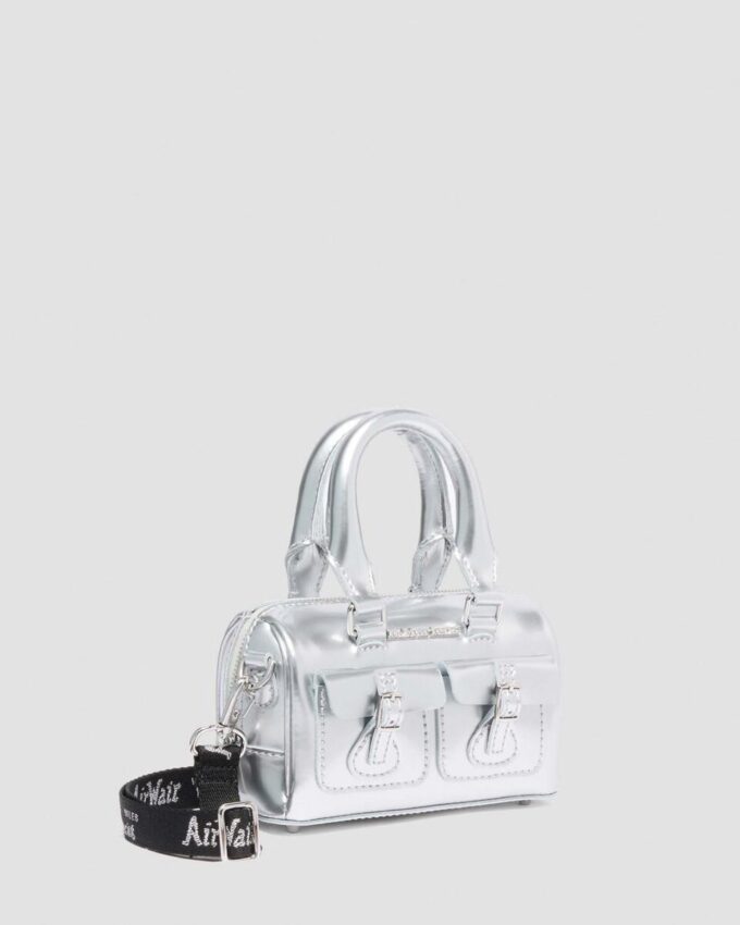 Geantă mini cu mâner superior Geantă din Patent Leather argintie Geantă mini cu mâner superior Geantă din Patent Leather argintie