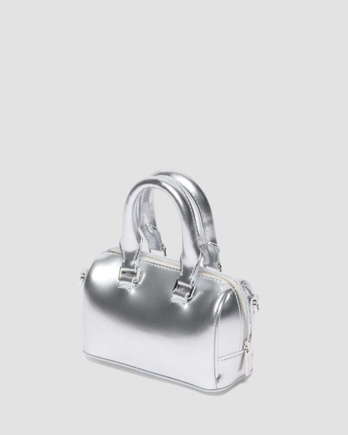 Geantă mini cu mâner superior Geantă din Patent Leather argintie Geantă mini cu mâner superior Geantă din Patent Leather argintie