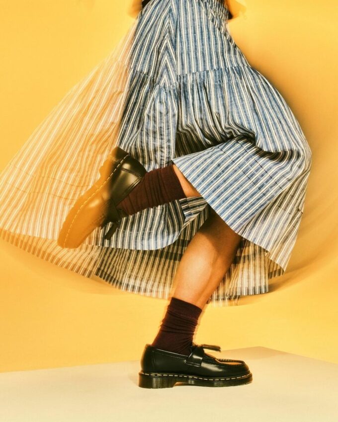 Mocasini Adrian din piele galbenă cu cusături și ciucuri