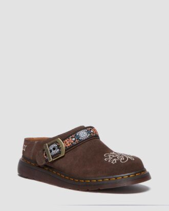 Mule Isham din piele de căprioară și jacquard