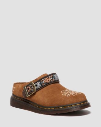 Mule Isham din piele de căprioară și jacquard