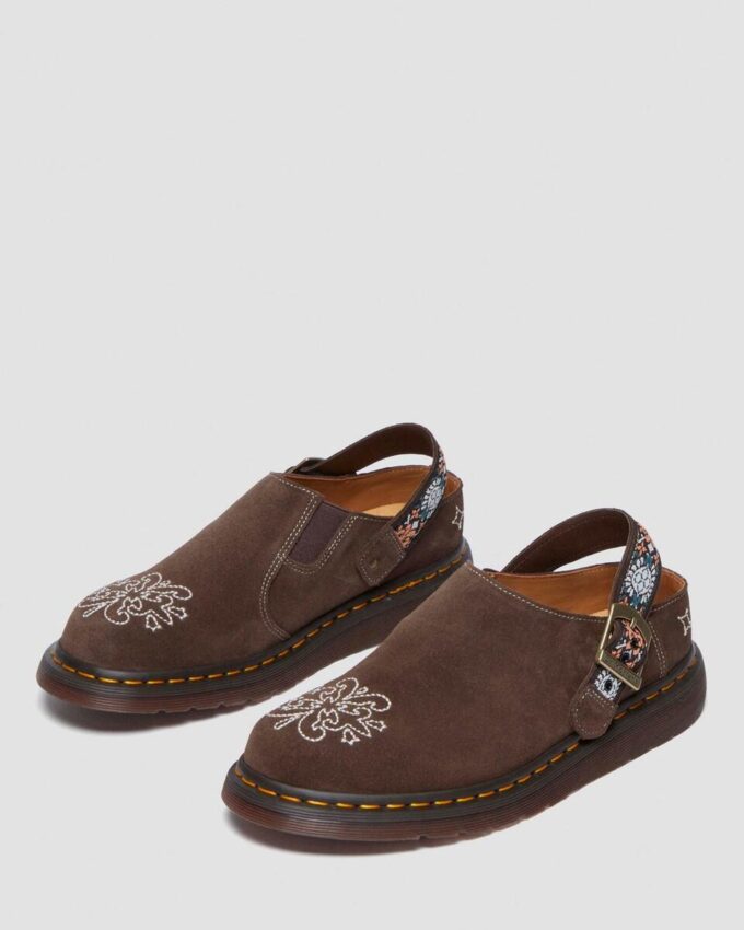 Mule Isham din piele de căprioară și jacquard
