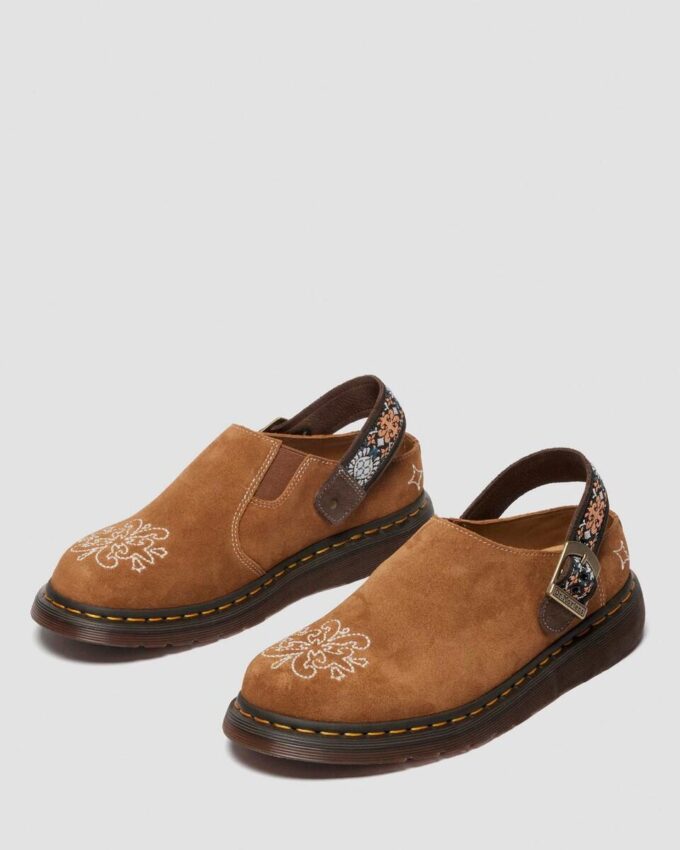 Mule Isham din piele de căprioară și jacquard