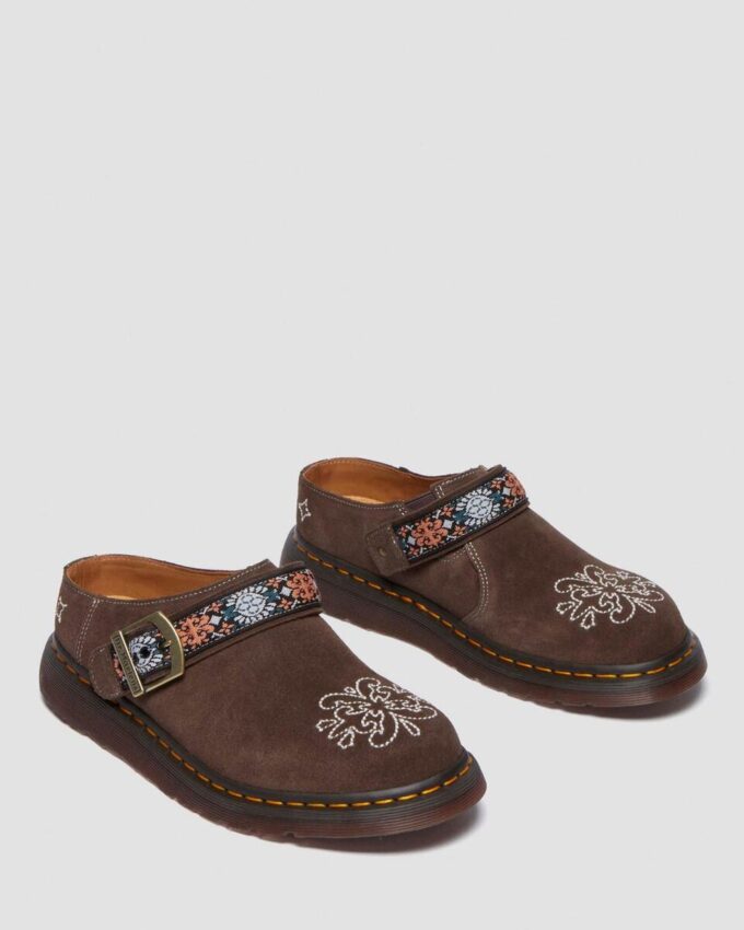 Mule Isham din piele de căprioară și jacquard