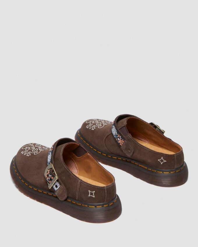 Mule Isham din piele de căprioară și jacquard