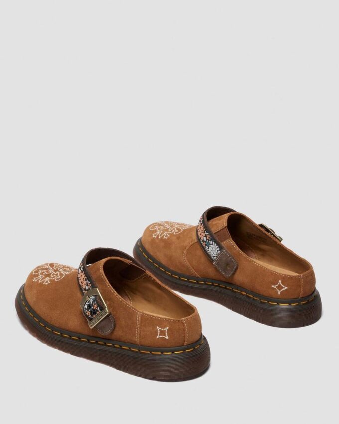 Mule Isham din piele de căprioară și jacquard
