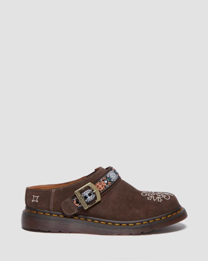 Mule Isham din piele de căprioară și jacquard