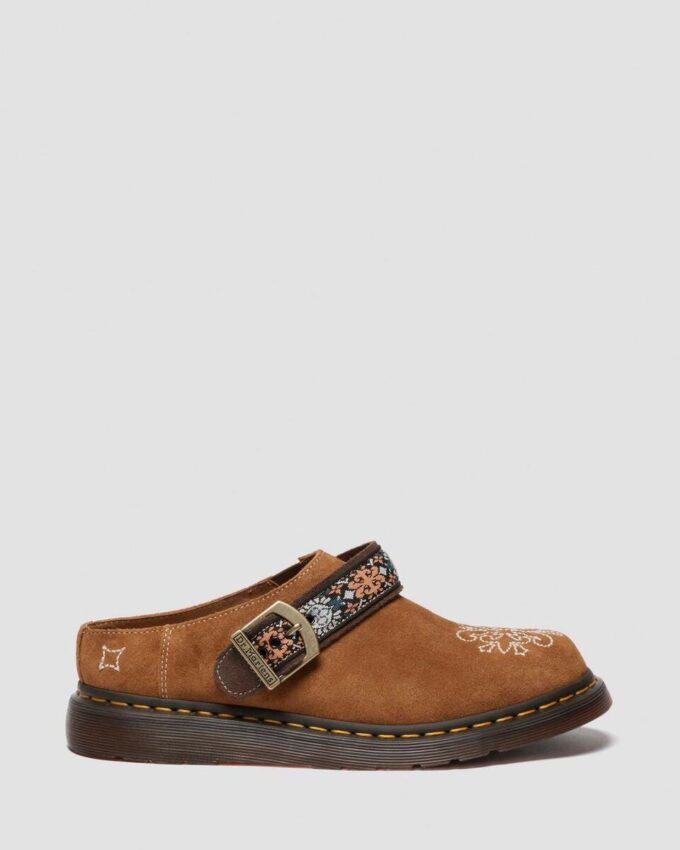 Mule Isham din piele de căprioară și jacquard