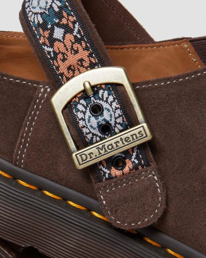 Mule Isham din piele de căprioară și jacquard