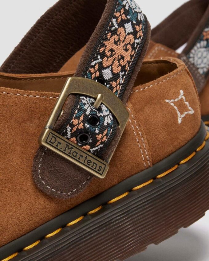 Mule Isham din piele de căprioară și jacquard