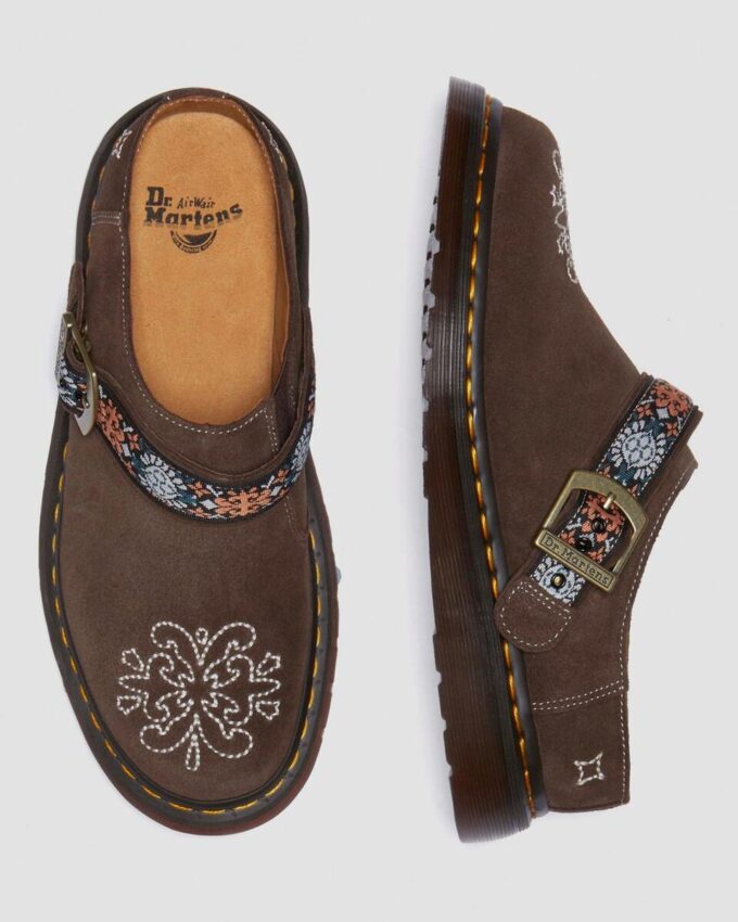 Mule Isham din piele de căprioară și jacquard