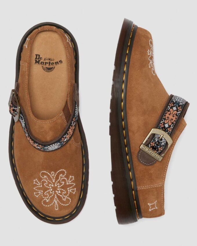 Mule Isham din piele de căprioară și jacquard